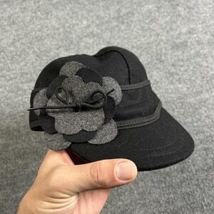 Stormy Kromer Hat Cap Fitted Womens 7 1/4 Black Gray Wool Petal Flower Winter